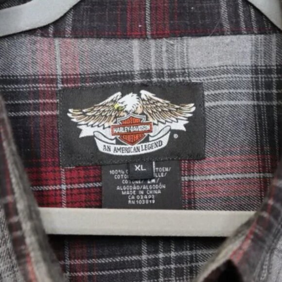 Harley Davidson Embroidered Flannel Long Sleeve Button Up Shirt MENS XL Gray Red - Picture 4 of 5
